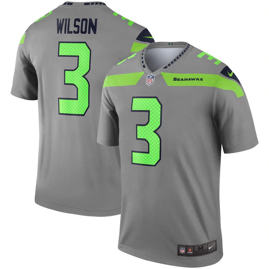 Men Seattle Seahawks 3 Russell Wilson Nike Gray Inverted Legend NFL Jersey
